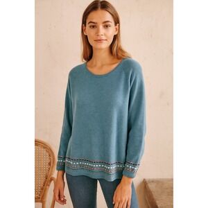 Vintage 90s‎ Liz Claiborne Blue Cotton Sweater – Embroidered – Size L - Nordic